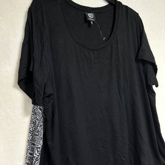 Bobeau Top 3X Black Matte Jersey Stretch Chiffon Printed Short Sleeve Blouse NEW - Picture 4 of 10